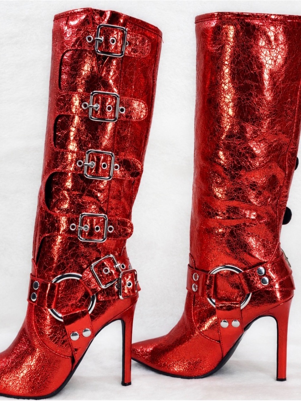 Wild Diva Metallic Red Knee High Boots Size 7.5